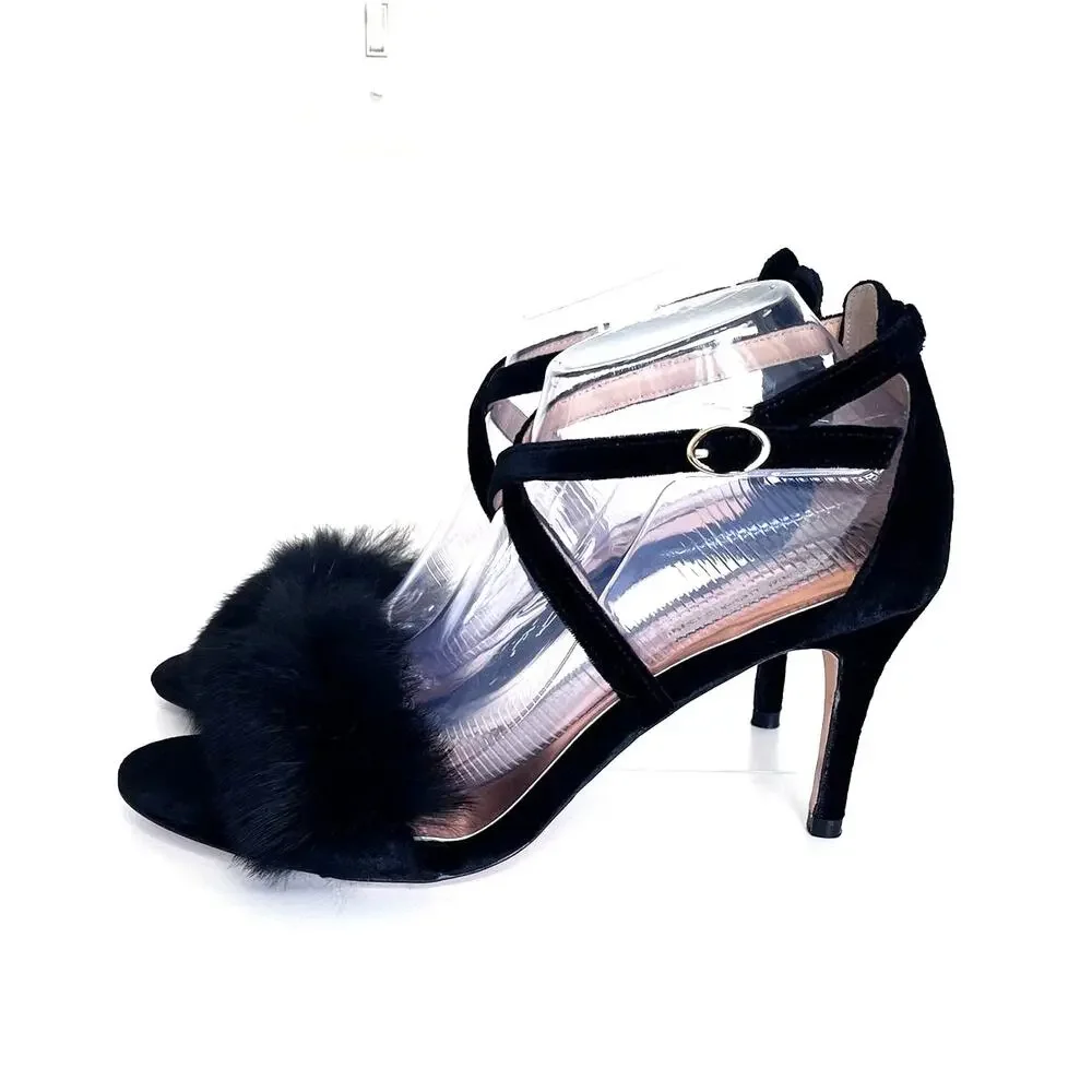 Sacha London Handmade Womens Heels Size 10 Black‎ Velvet Faux Fur Party Formal